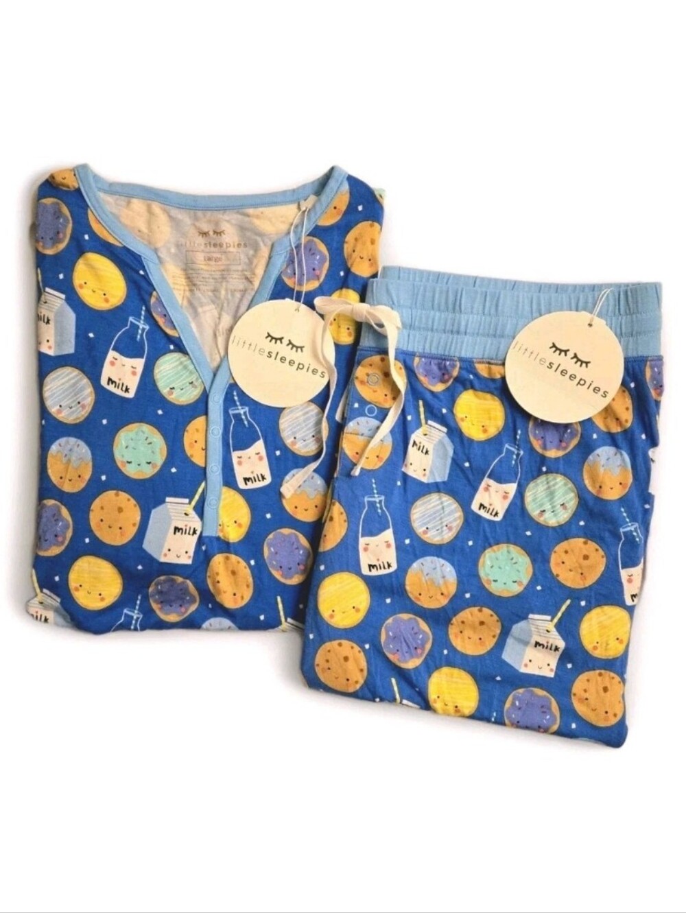 NWT Little Sleepies Blue Cookies & Milk Print Pajama Set